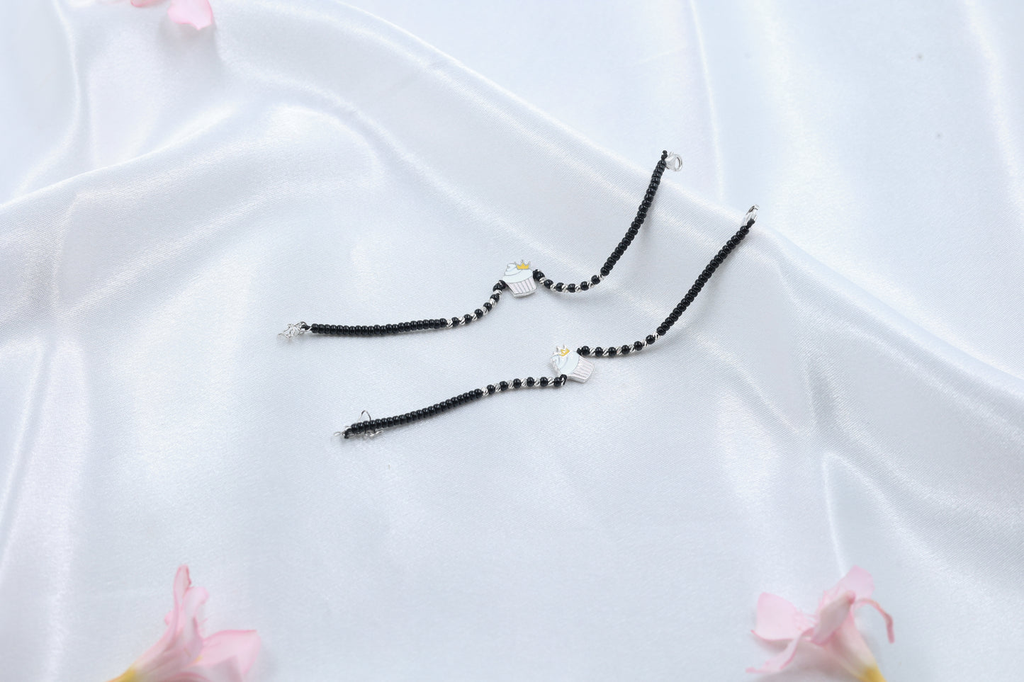 Cute Cupcake Kids Bracelet | 925 Hallmarked Silver Black Beads Nazariya
