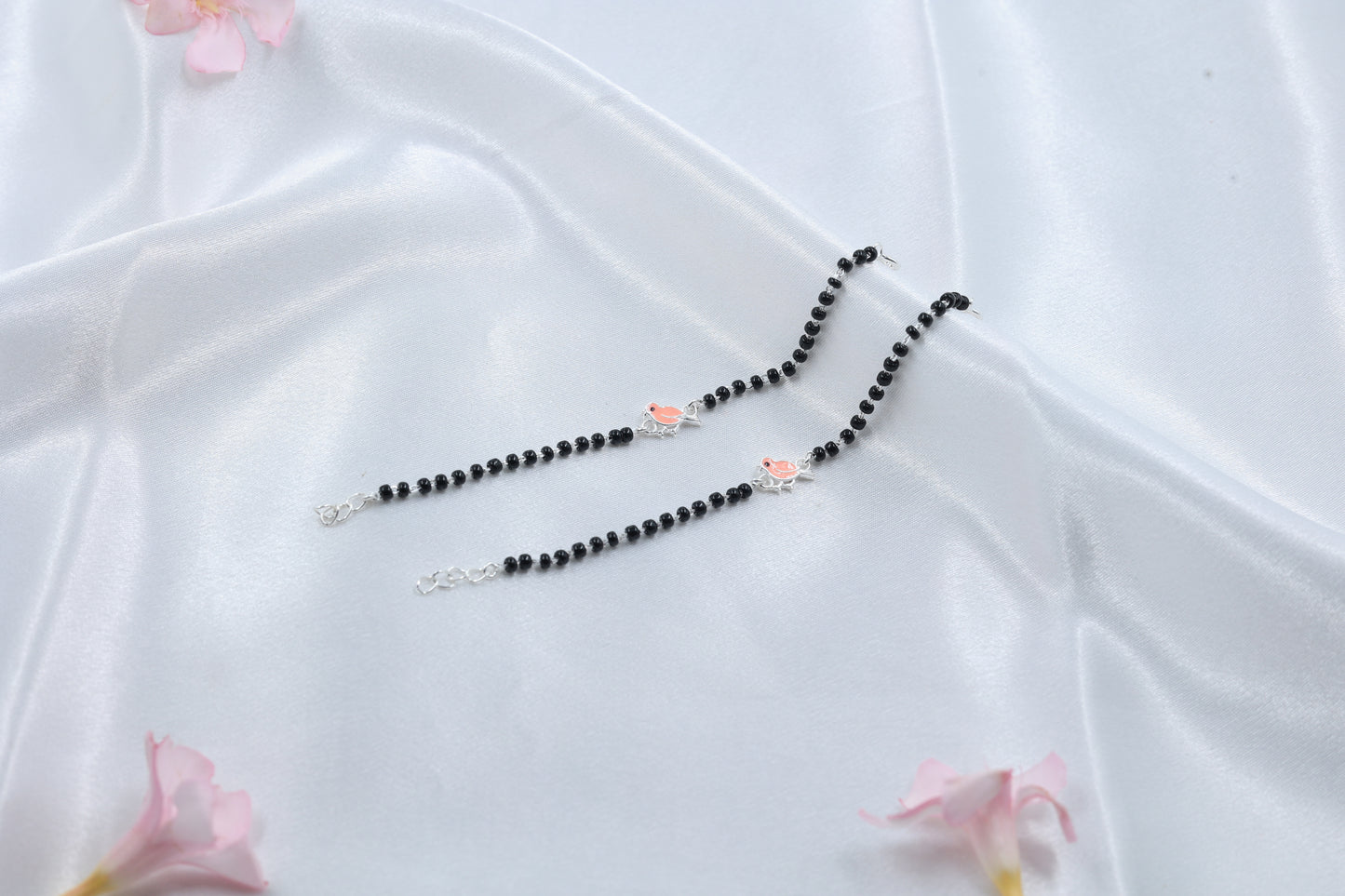 Cute Bird Kids Bracelet | 925 Hallmarked Silver Black Beads Bracelet