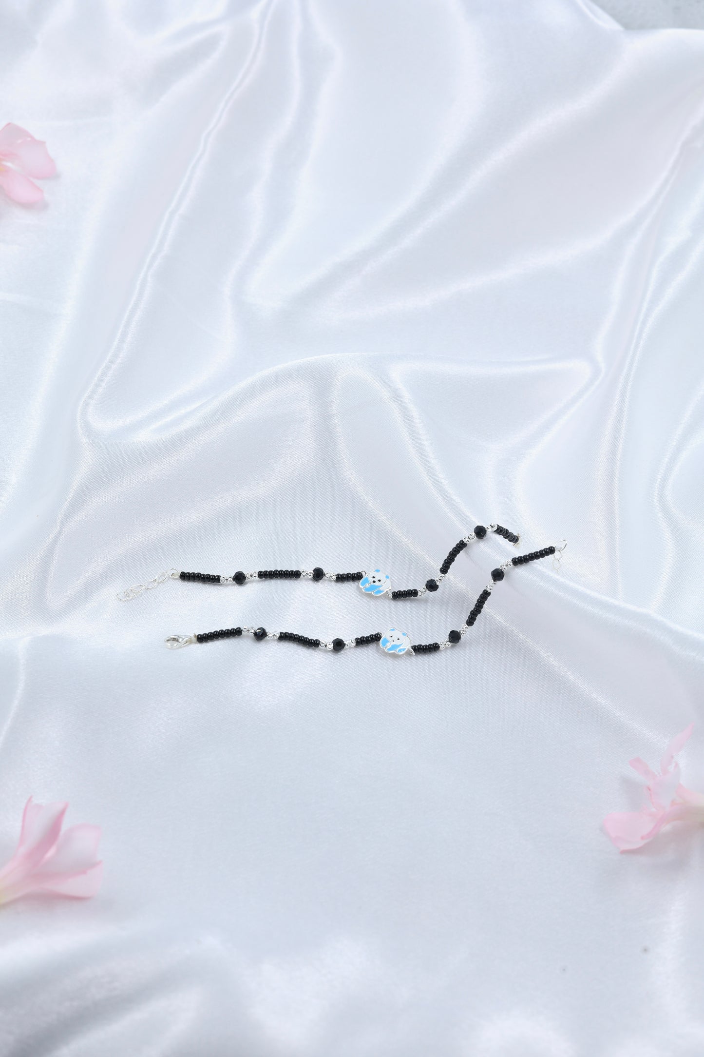 Cute Panda Kids Bracelet | 925 Hallmarked Silver Black Beads Nazariya