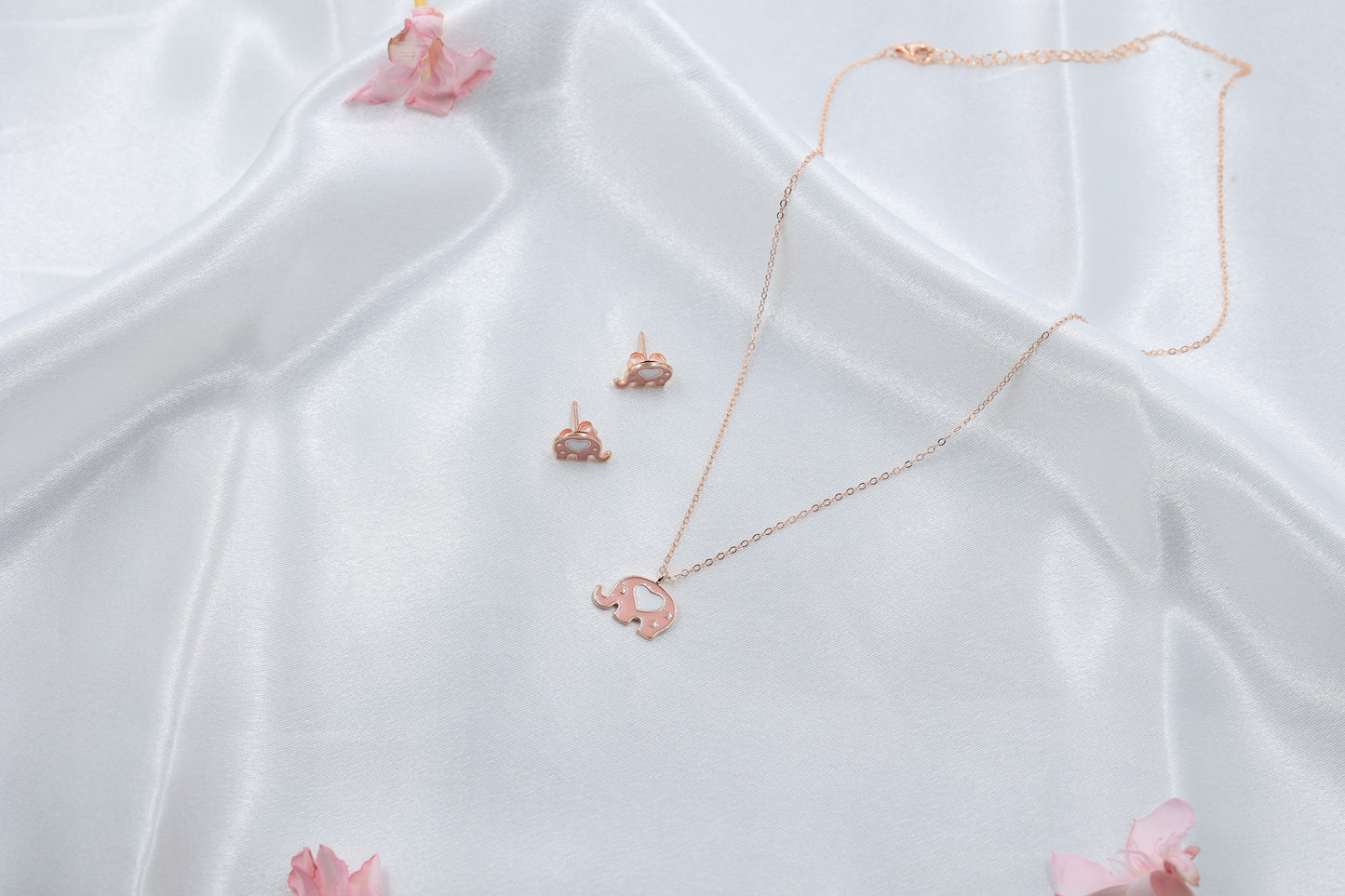 Cute Elephant Rosegold Set for Kids | 925 Hallmarked Silver Pendant & Earrings