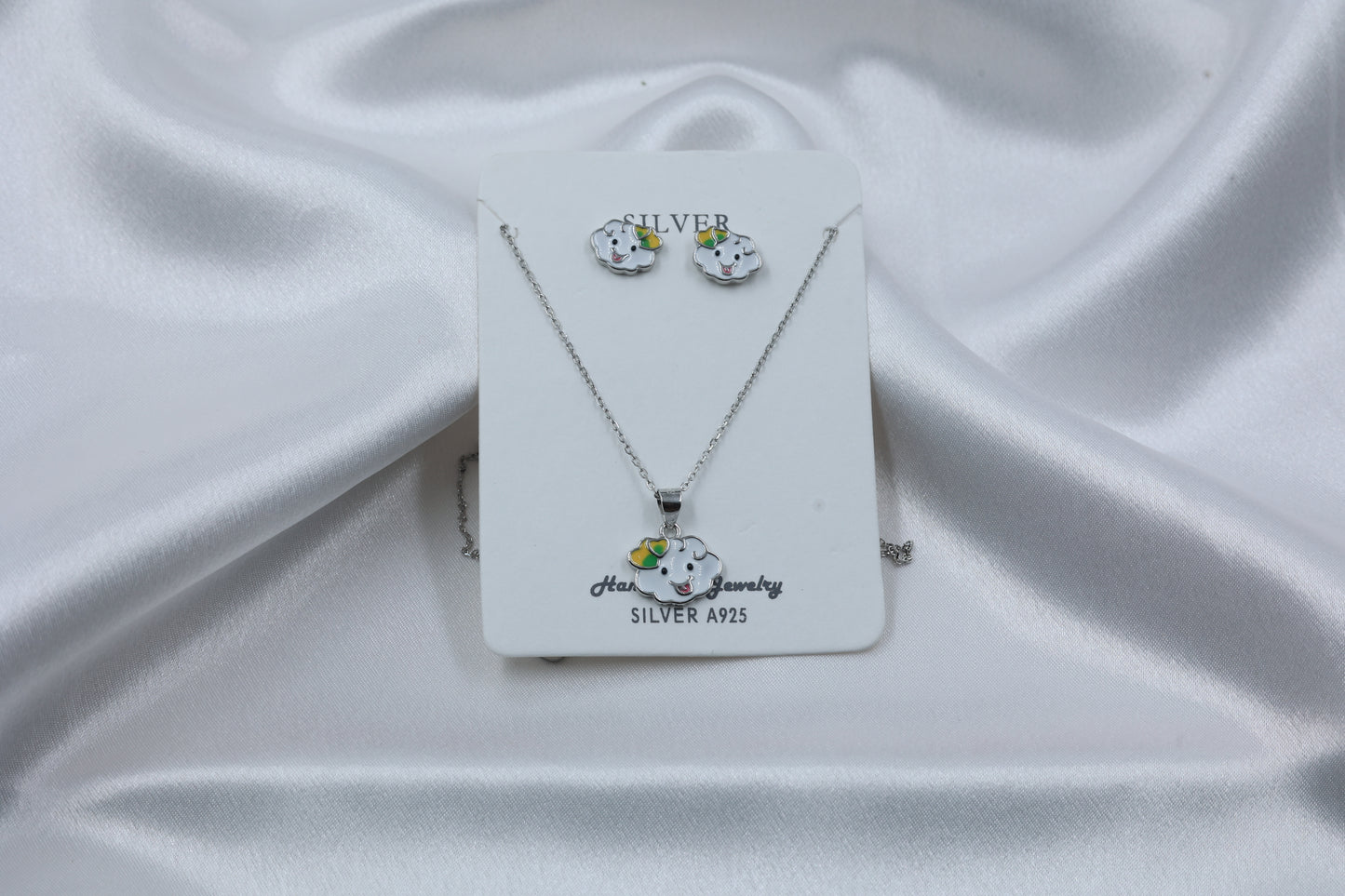 925 Silver Kids Cloud Pendant Set | Hallmarked Sterling Silver Necklace & Earrings