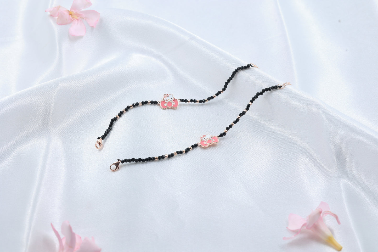 Cute Rosegold Crown Kids Bracelet | 925 Hallmarked Silver Black Beads Nazariya