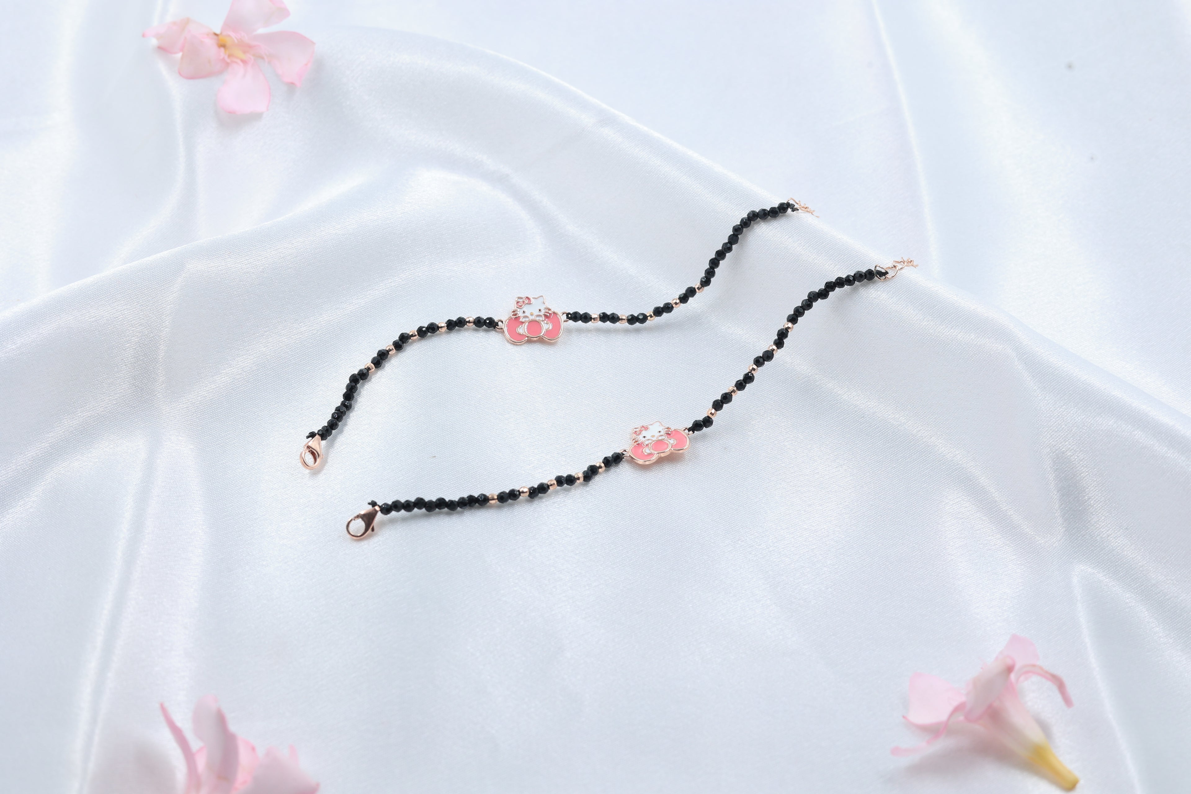 Cute Rosegold Crown Kids Bracelet | 925 Hallmarked Silver Black Beads Nazariya