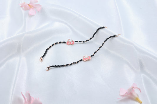 Cute Rosegold Crown Kids Bracelet | 925 Hallmarked Silver Black Beads Nazariya