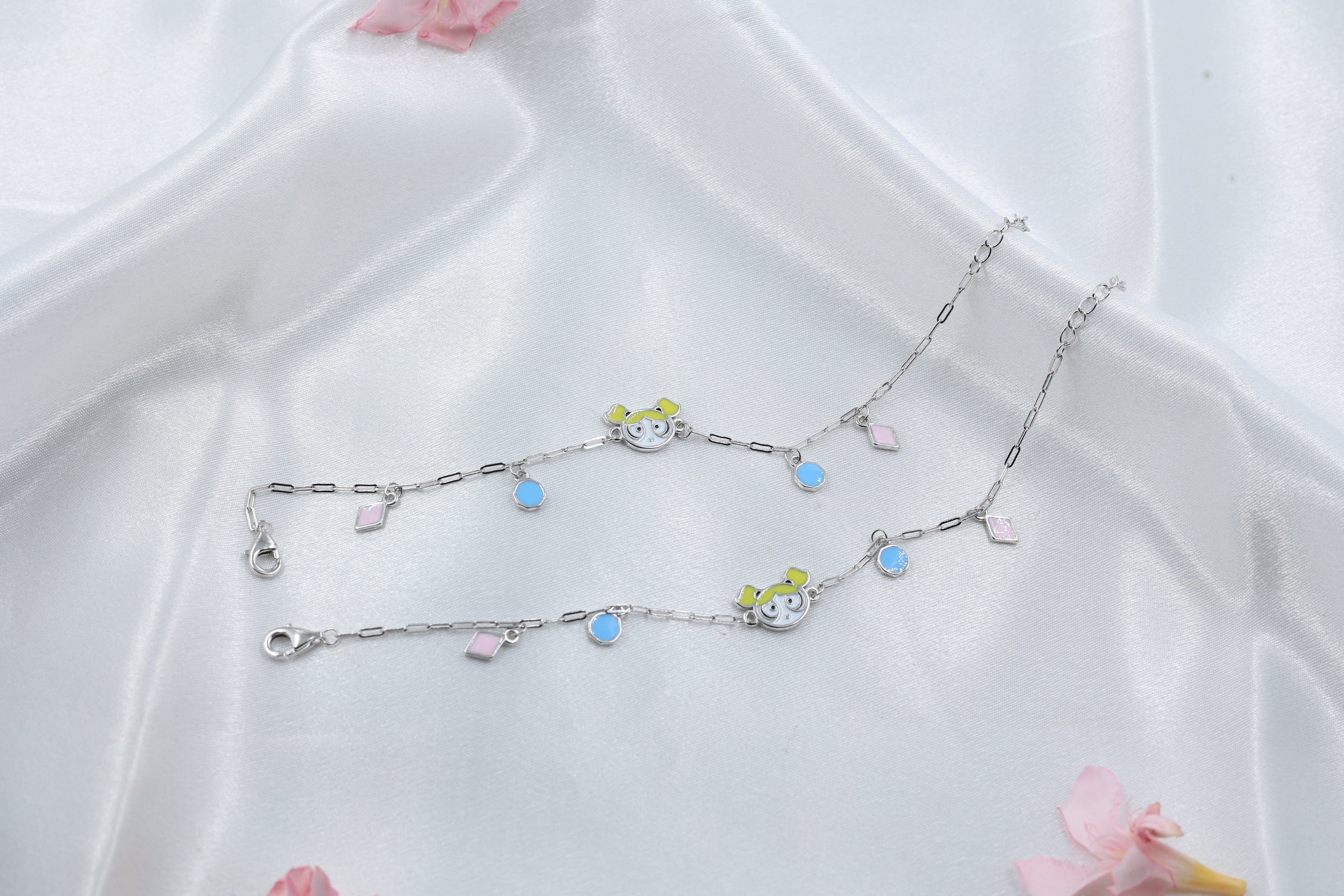 Kids Yellow Bow Charm Silver Anklet |925 Hallmarked Sterling Silver