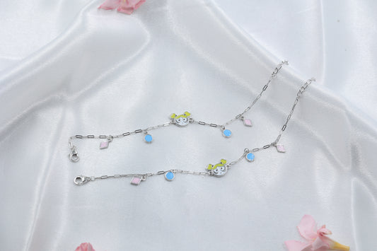 Kids Yellow Bow Charm Silver Anklet |925 Hallmarked Sterling Silver