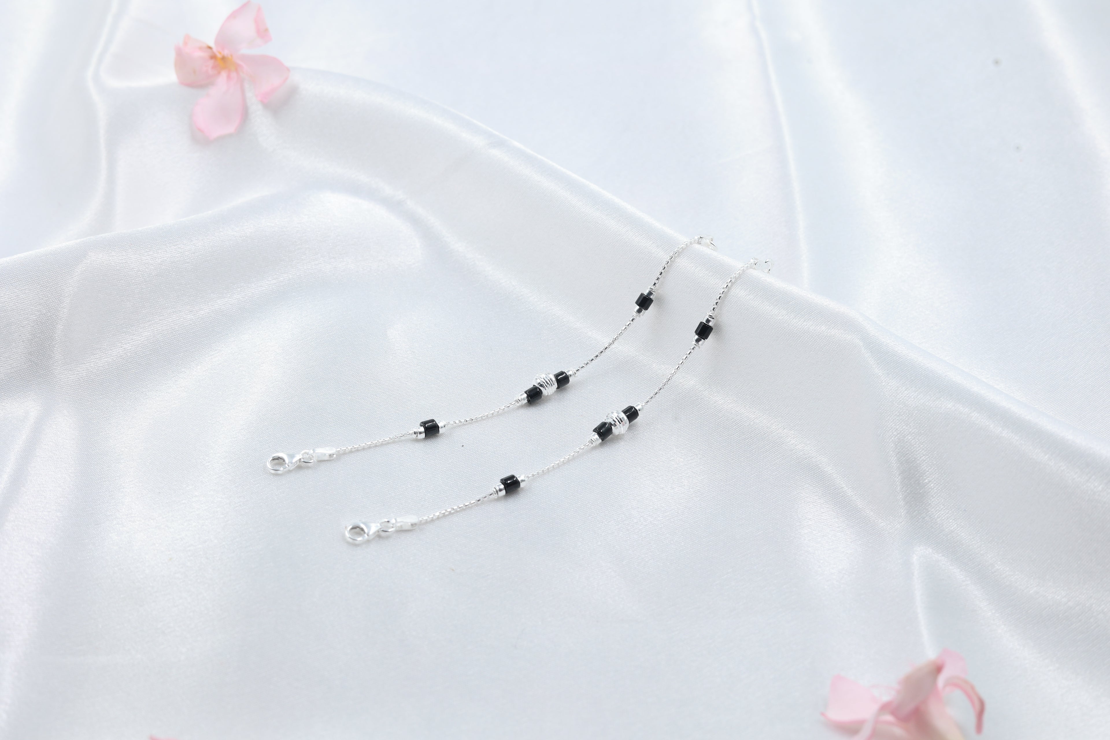 Minimal Black Beads Kids Bracelet | 925 Hallmarked Silver Nazariya Chain