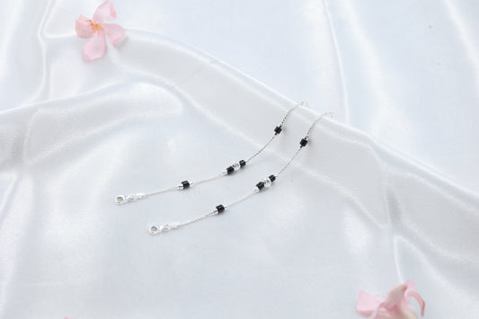 Minimal Black Beads Kids Bracelet | 925 Hallmarked Silver Nazariya Chain