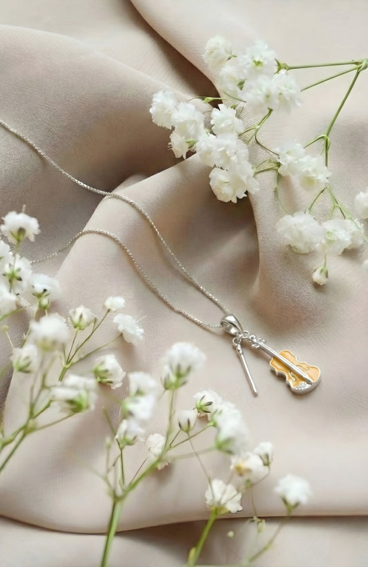 Mini Guitar Silver Pendant Necklace | 925 Hallmarked Sterling Silver Chain