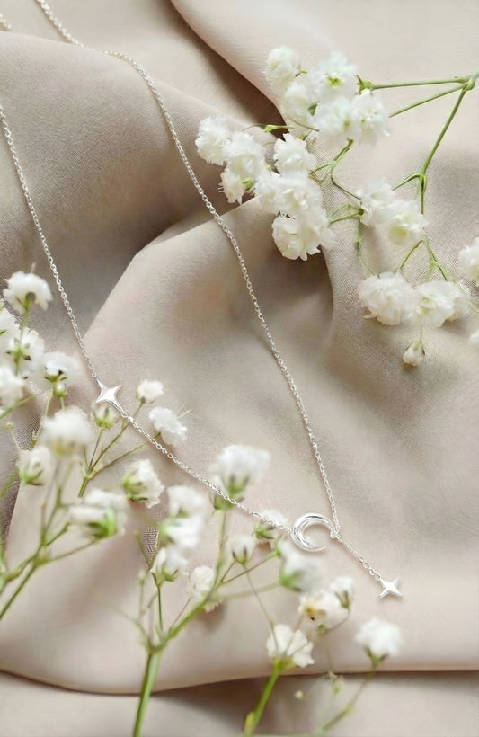 Moon & Star Silver Necklace | 925 Hallmarked Sterling Silver Chain