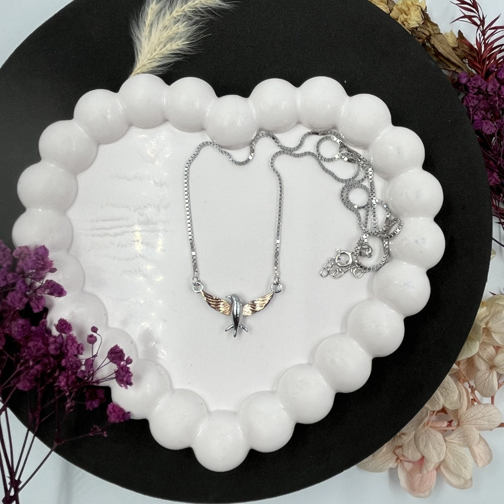 Graceful Winged Dualtone Bird Pendant Necklace | 925 Hallmarked Silver
