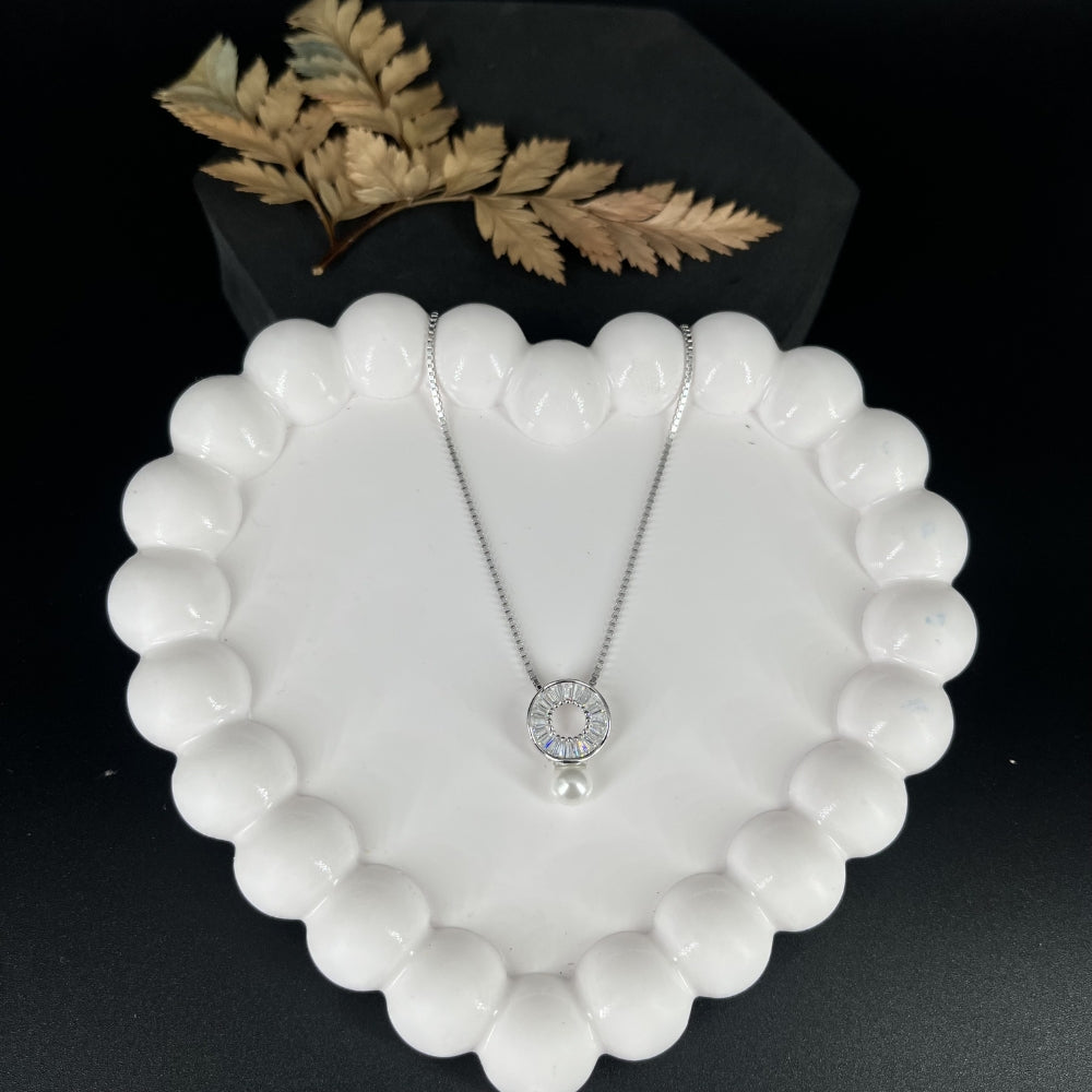 Pearl Drop Halo Pendant | 925 Sterling Silver Hallmarked Necklace