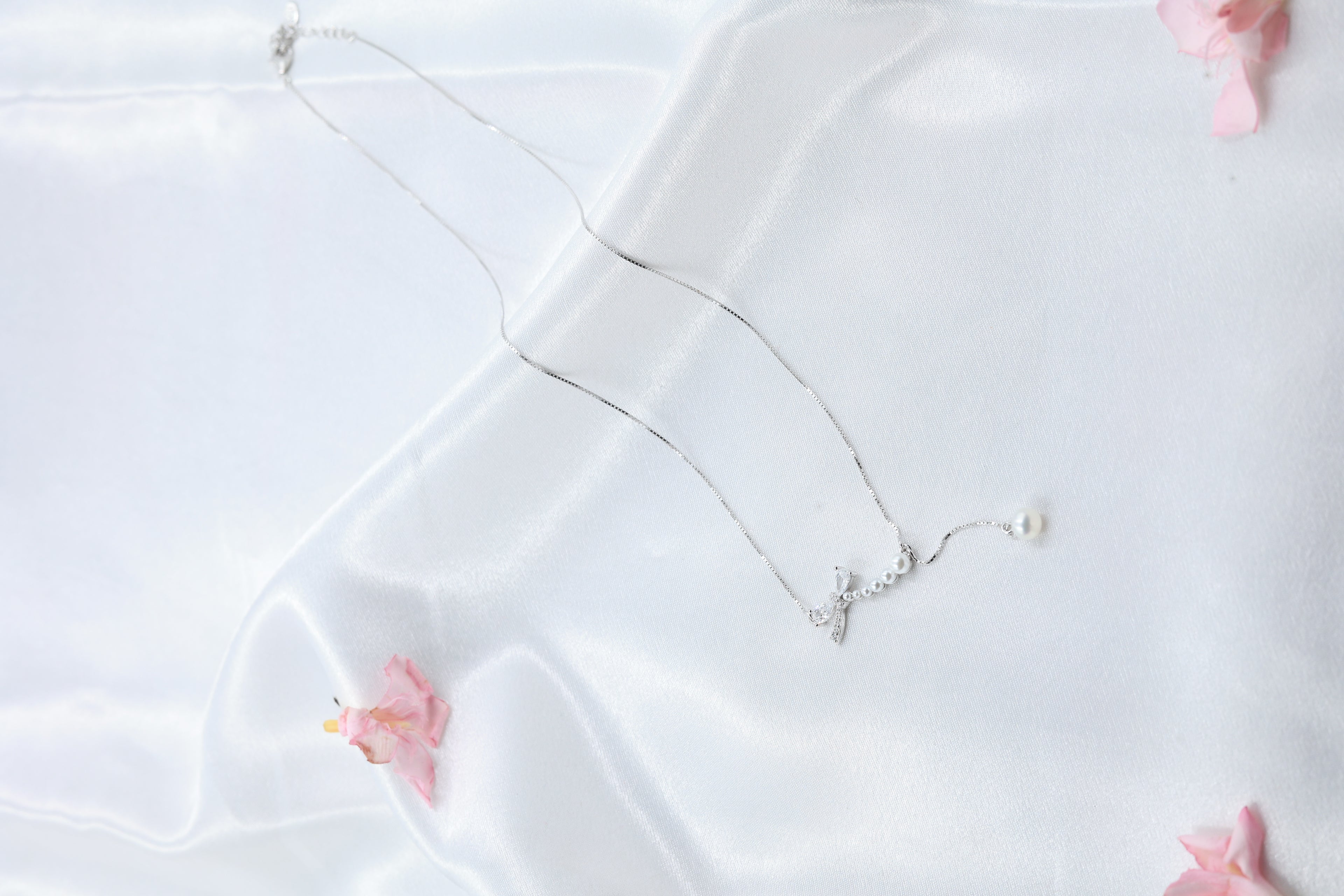 Minimal Pearl Bow Necklace for Women | 925 Hallmarked Silver Chain