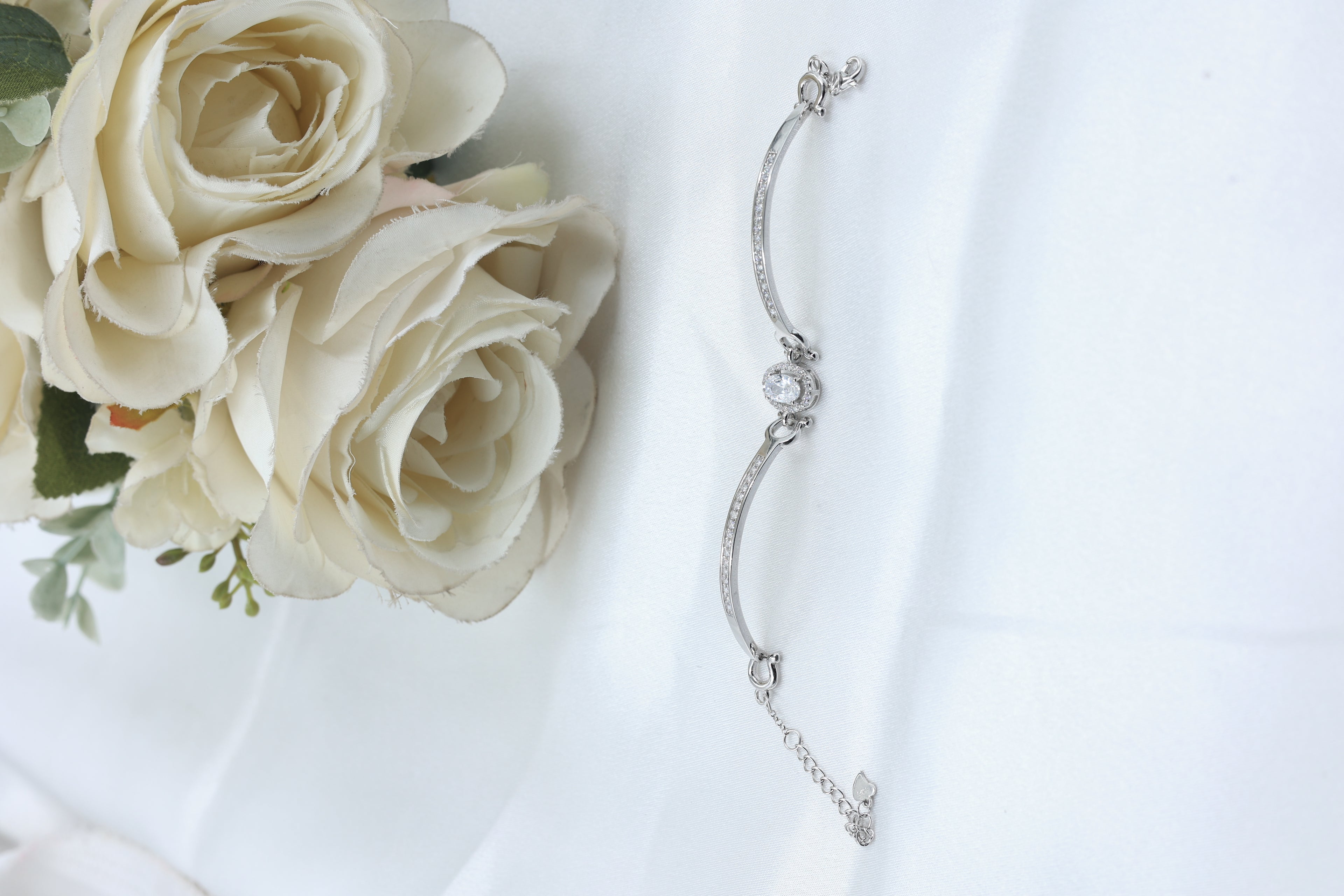925 Silver Crystal Curve Bracelet | Hallmarked Sterling Silver Adjustable Kada Bracelet