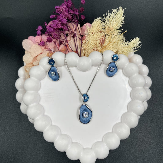 Blue Crystal Drop Pendant Set | 925 Sterling Silver Hallmarked Necklace & Earrings