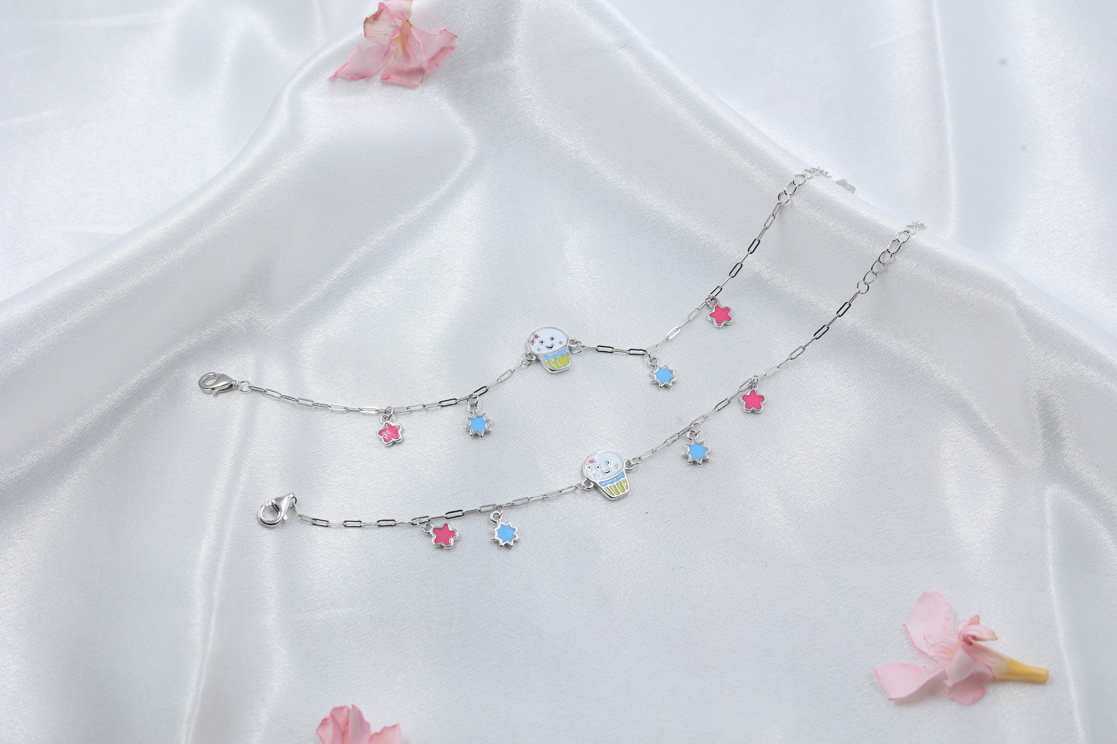 Kids Cupcake Charm Silver Anklet | 925 Hallmarked Sterling Silver