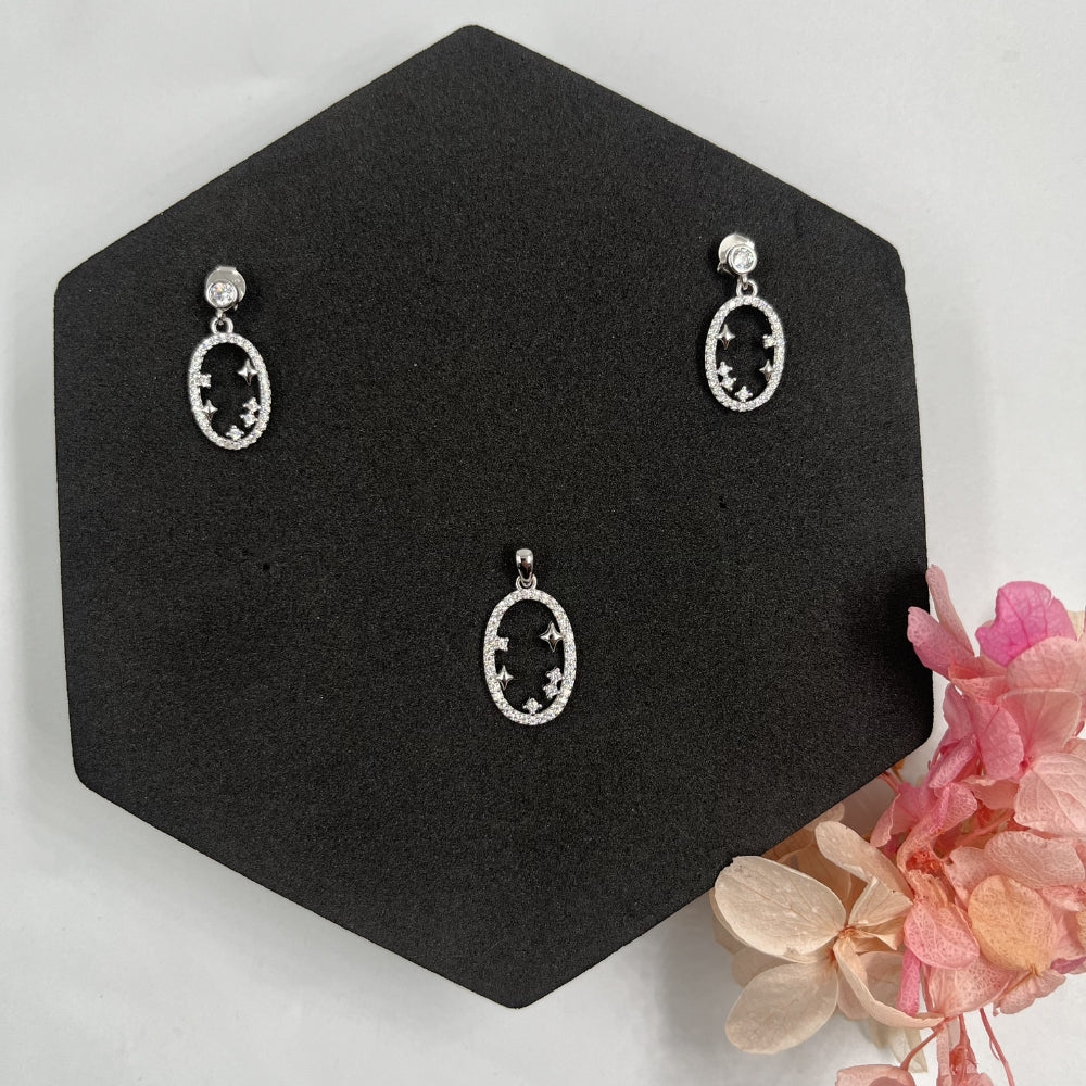 Celestial Oval Pendant & Earrings Set | 925 Hallmarked Silver