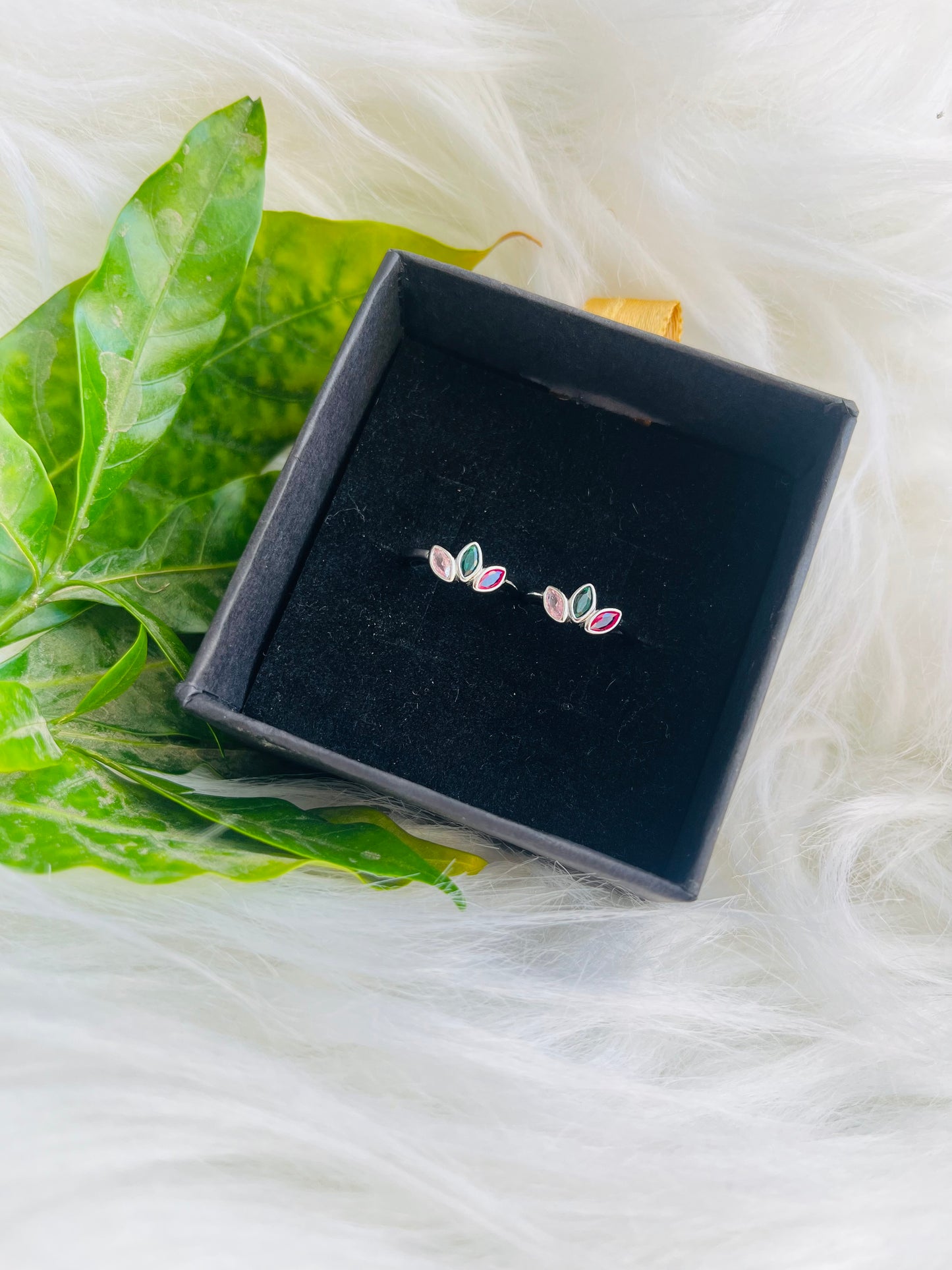 Multicolor Leaf Design Silver Toe Ring | 925 Silver Hallmarked Adjustable Bichhiya