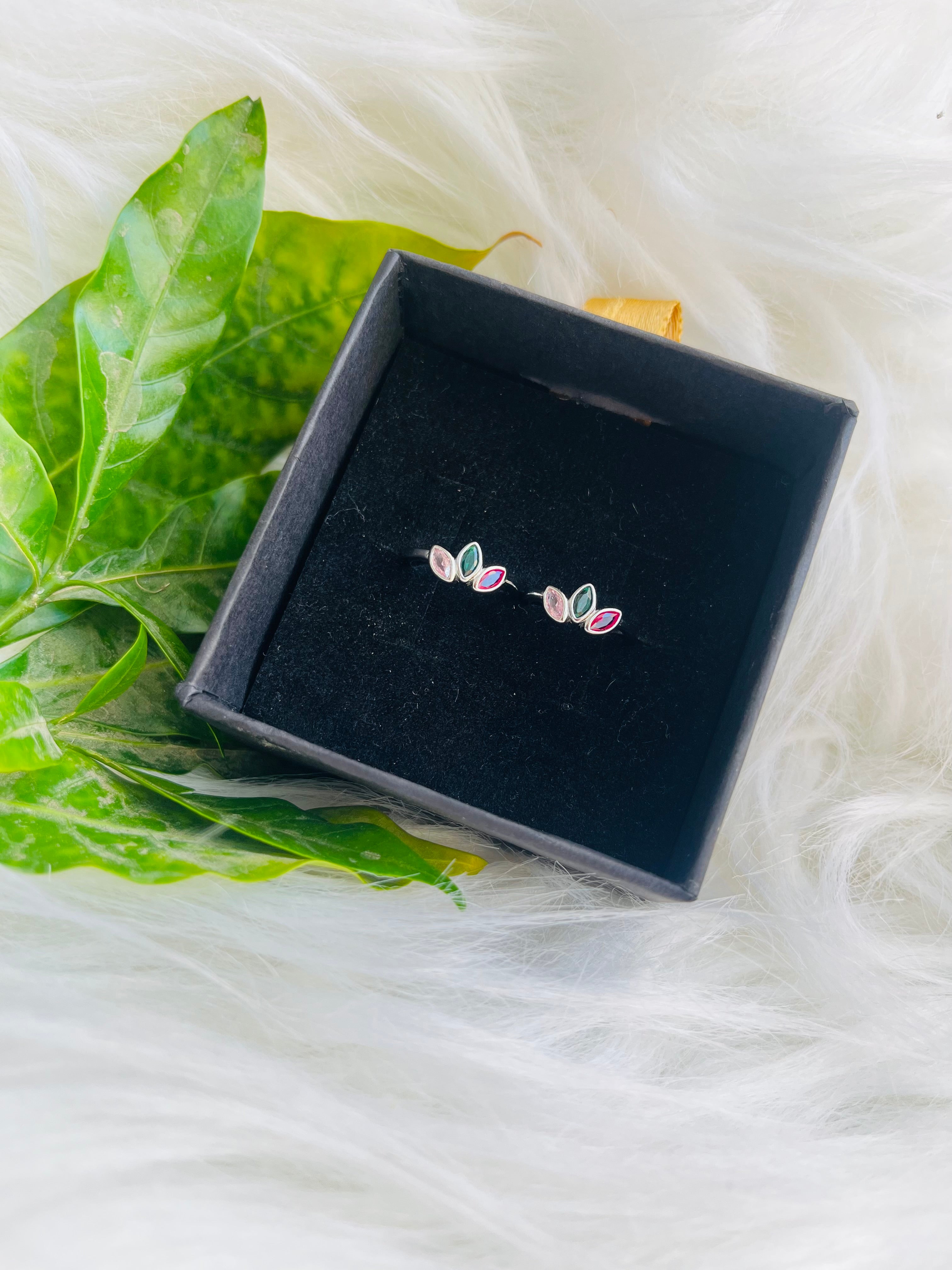 Multicolor Leaf Design Silver Toe Ring | 925 Silver Hallmarked Adjustable Bichhiya