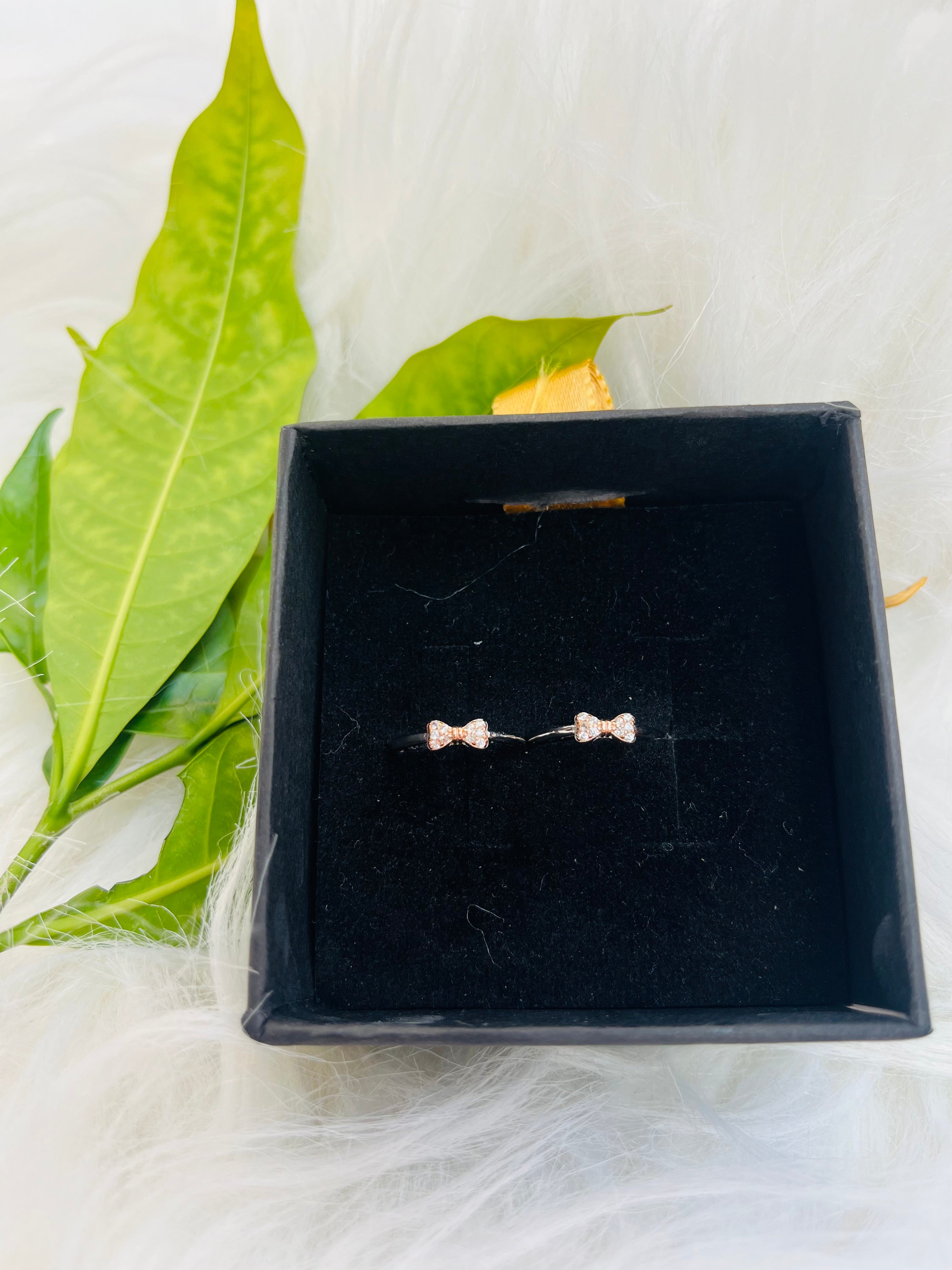 Bow Design Silver Toe Ring | Rose Gold Polish 925 Silver Hallmarked Adjustable Bichhiya