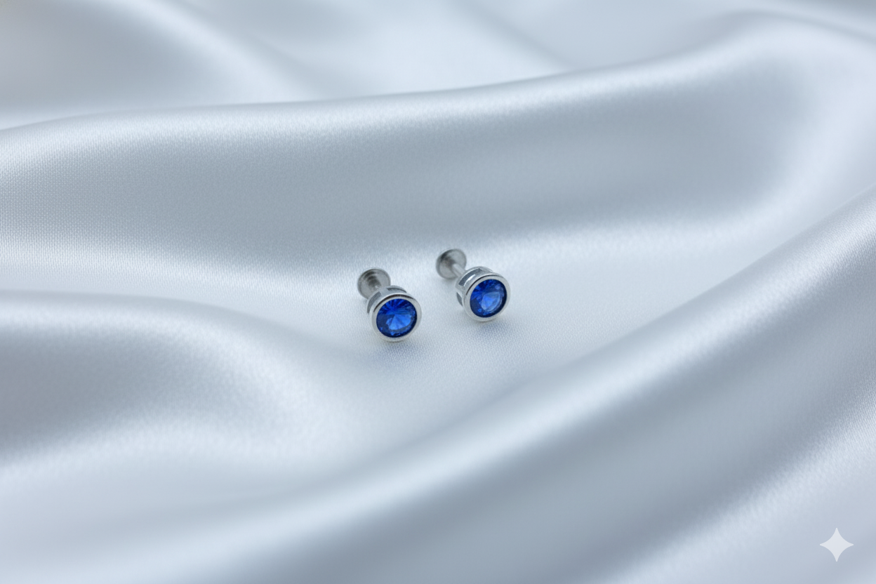 Blue Stone Silver Stud Earrings | 925 Silver Hallmark Jewellery