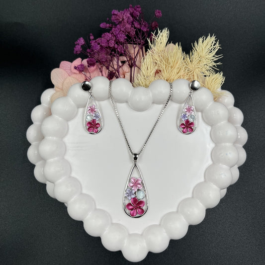 Floral Drop Pendant Set | 925 Sterling Silver Hallmarked Necklace & Earrings