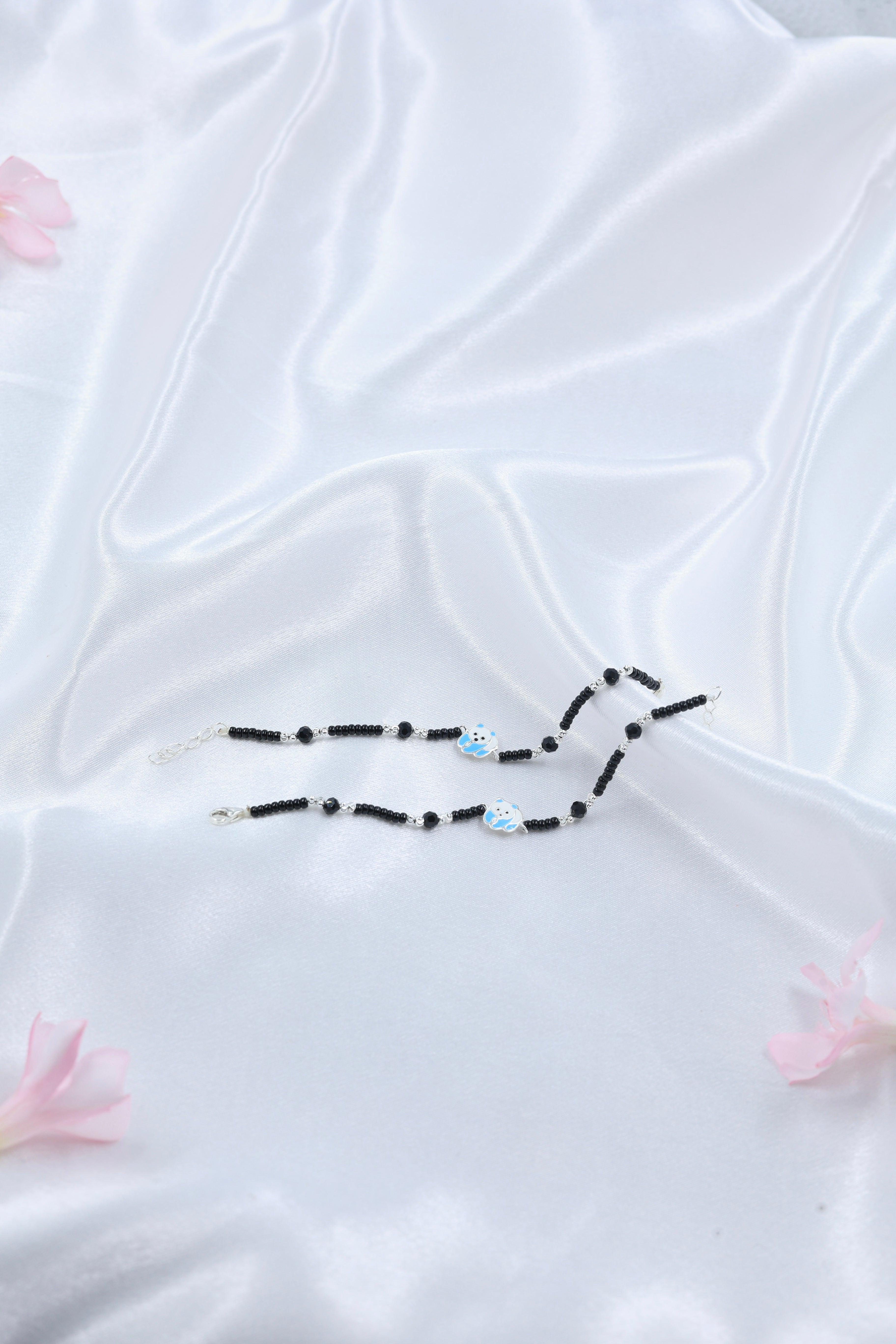 Cute Panda Kids Bracelet | 925 Hallmarked Silver Black Beads Nazariya
