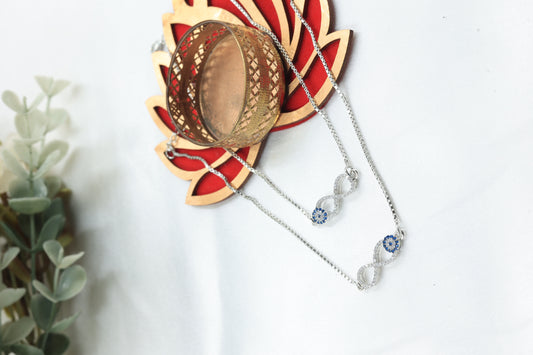 Infinity Evil Eye Anklet | Blue CZ Infinity Design Payal | 925 Hallmarked Sterling Silver Anklet |