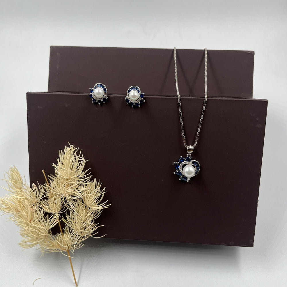 Royal Blue Pearl Pendant & Earrings Set | 925 Hallmarked Silver |