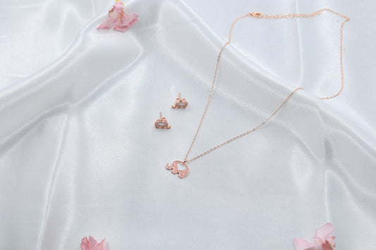 Cute Elephant Rosegold  Set for Kids | 925 Hallmarked Silver Pendant & Earrings
