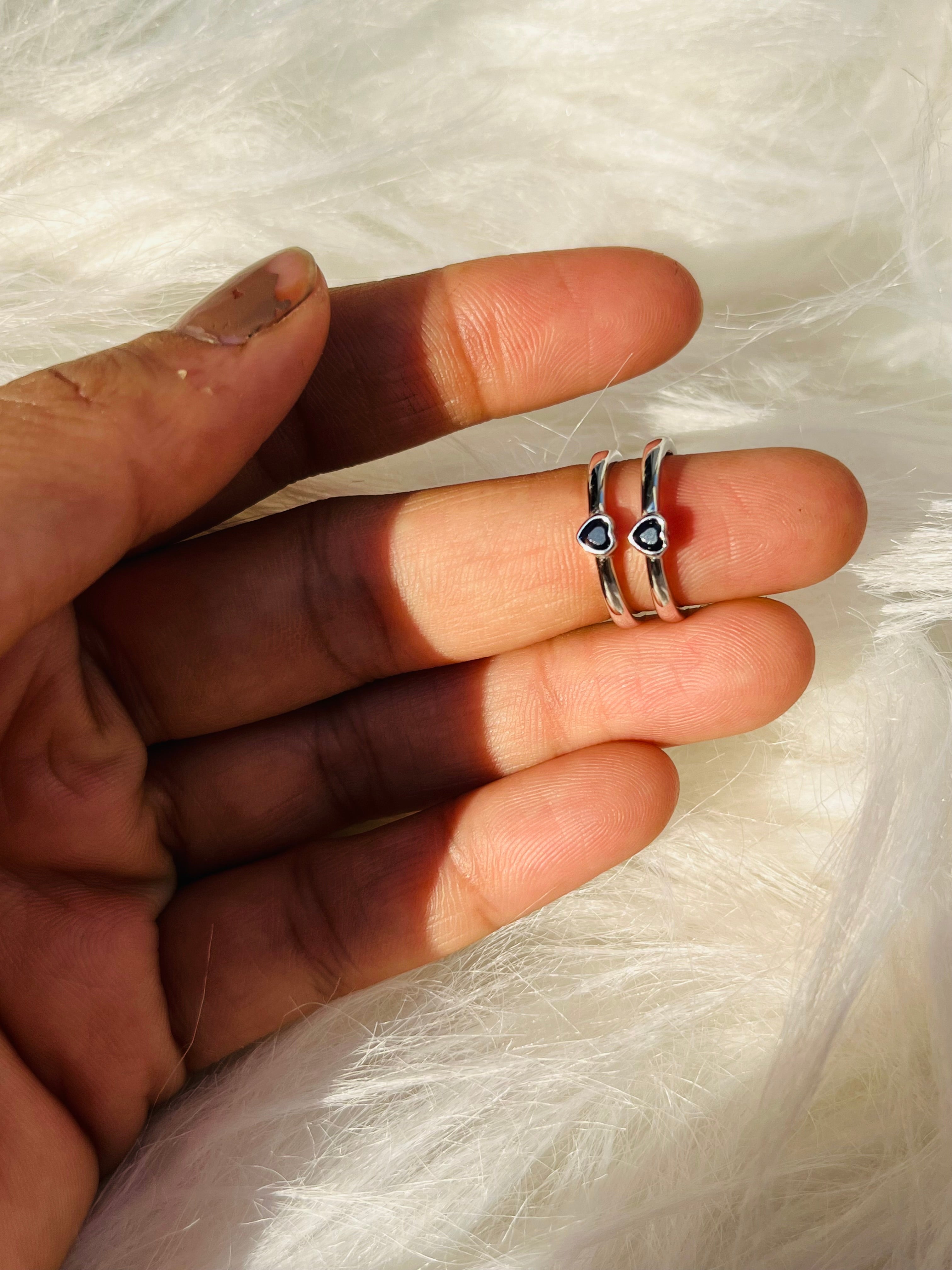 Blue Heart Stone Silver Toe Ring | 925 Silver Hallmarked Adjustable Bichhiya