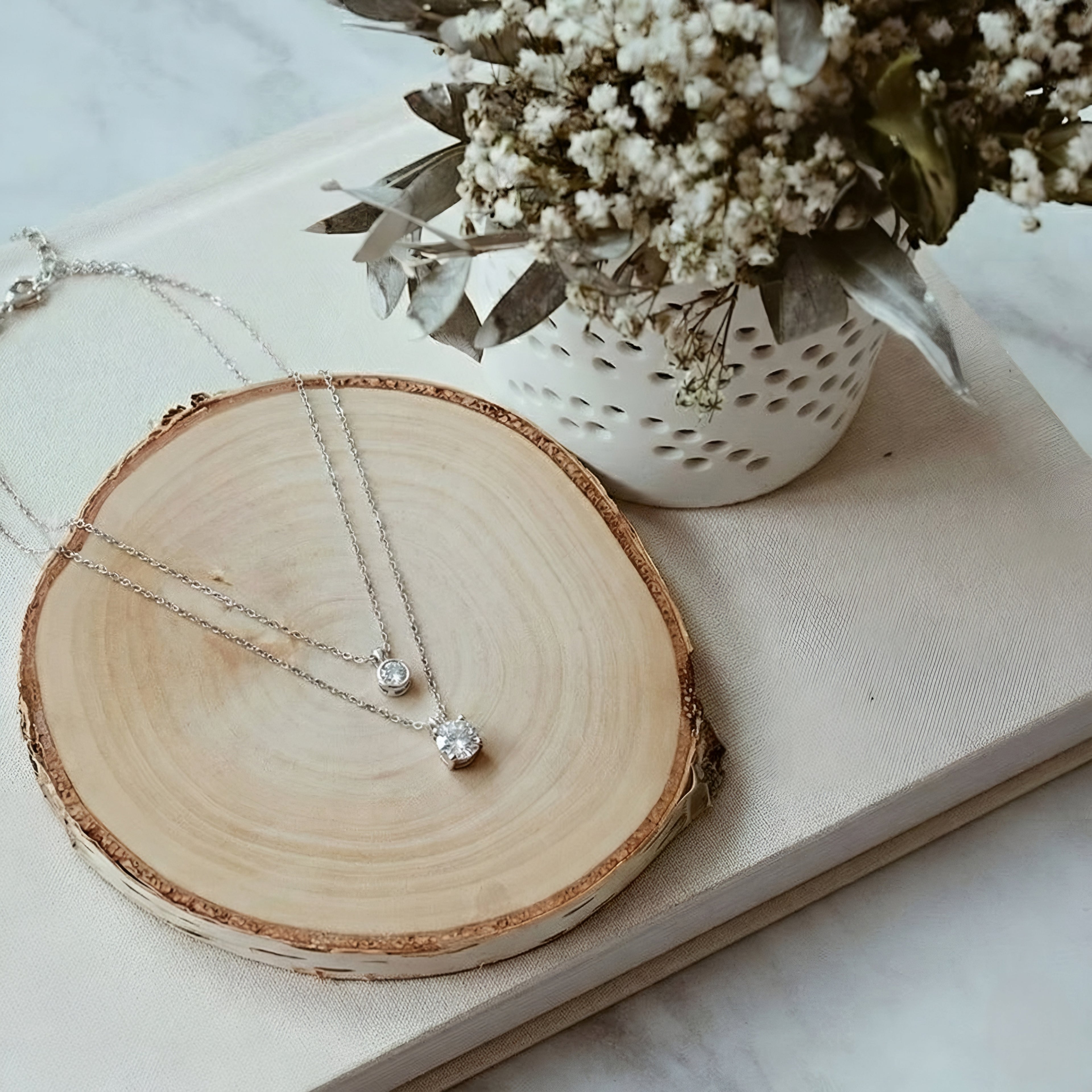 Double Layer Solitaire Silver Necklace | 925 Hallmarked Silver Chain