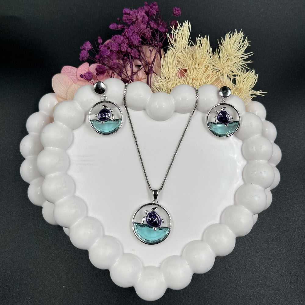 Premium Ocean Turtle Pendant Set | 925 Sterling Silver Hallmarked Necklace & Earrings