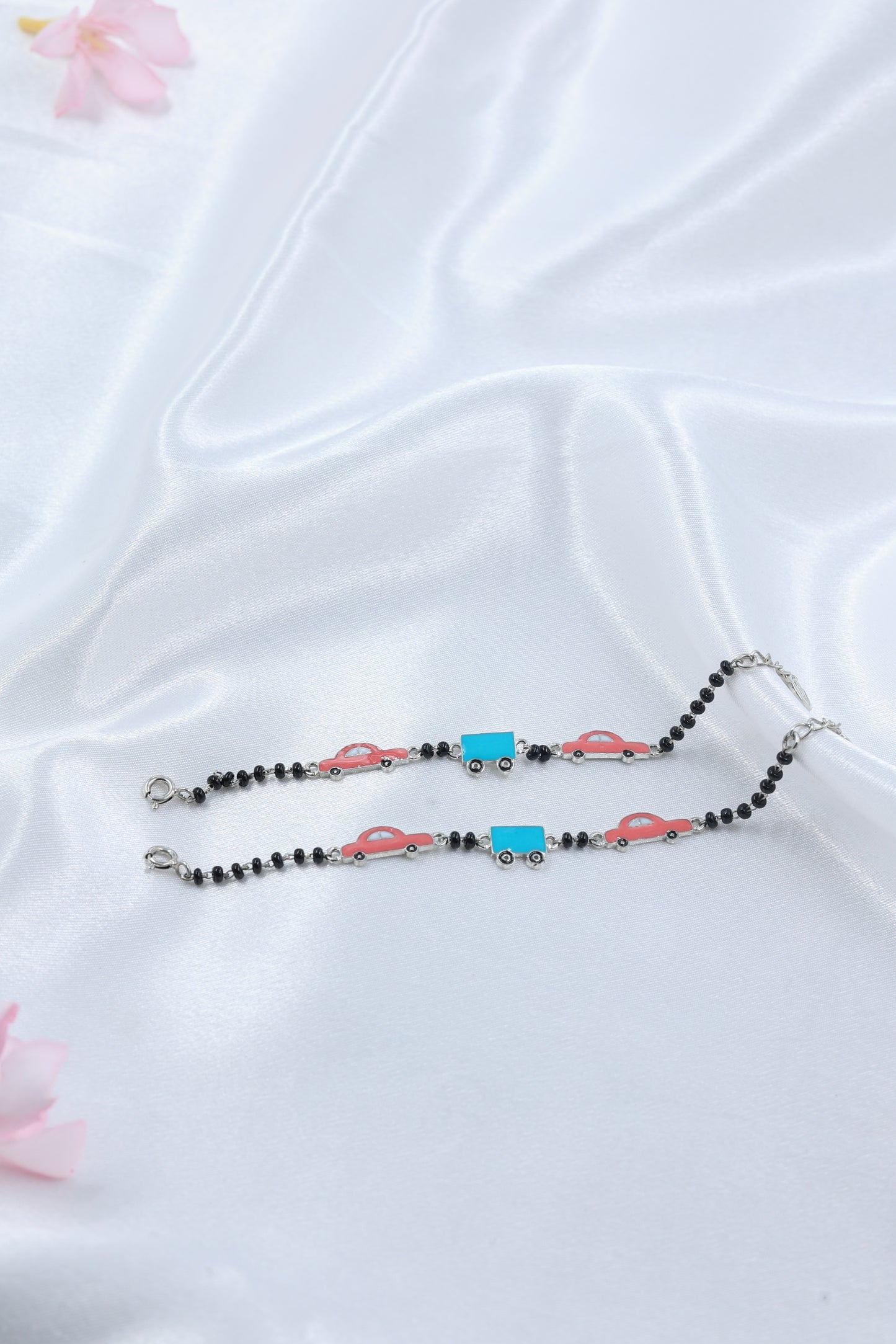 Kids Black Bead Silver Bracelet with Car & Truck Enamel Charms | 925 Hallmarked Sterling Silver