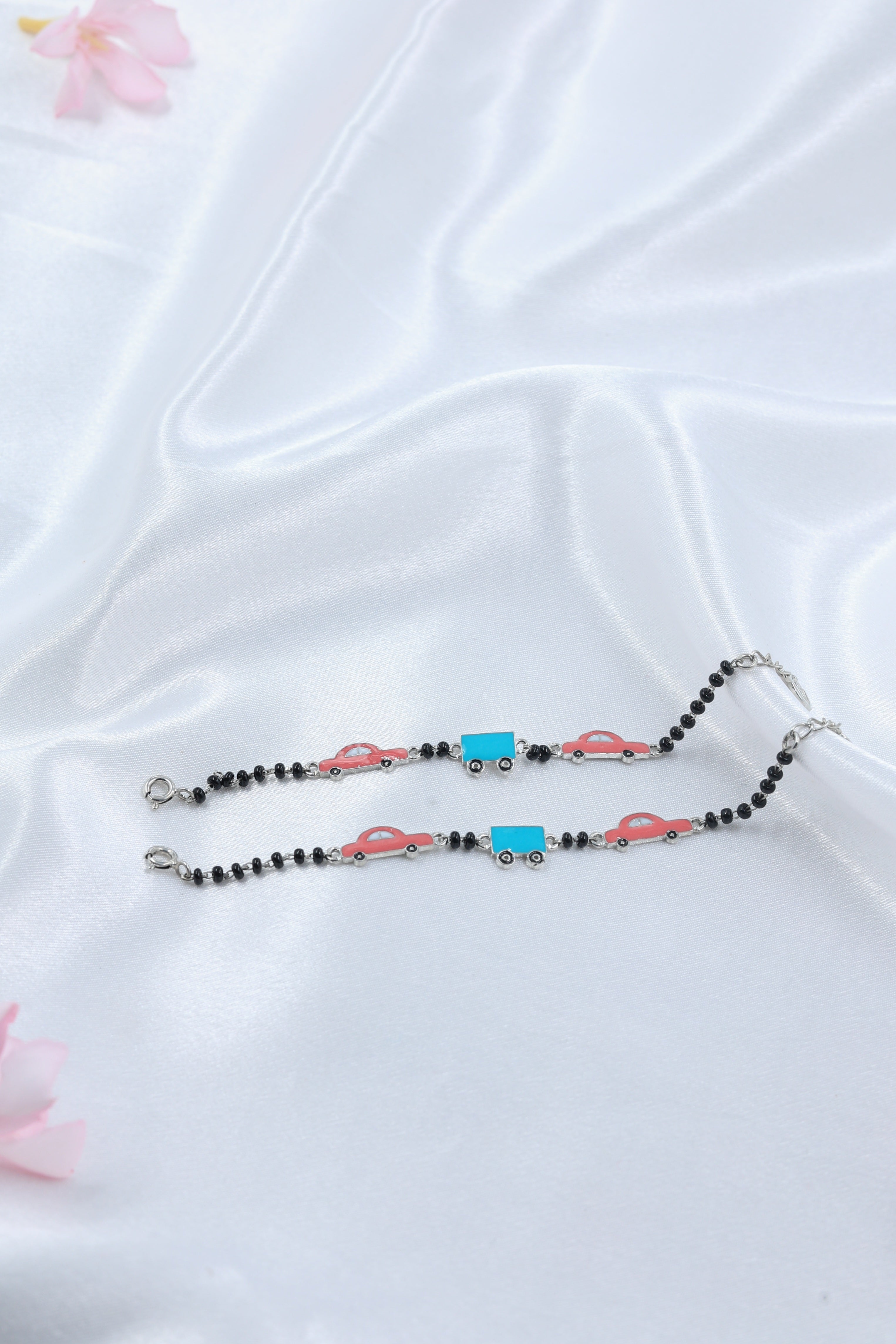 Kids Black Bead Silver Bracelet with Car & Truck Enamel Charms | 925 Hallmarked Sterling Silver