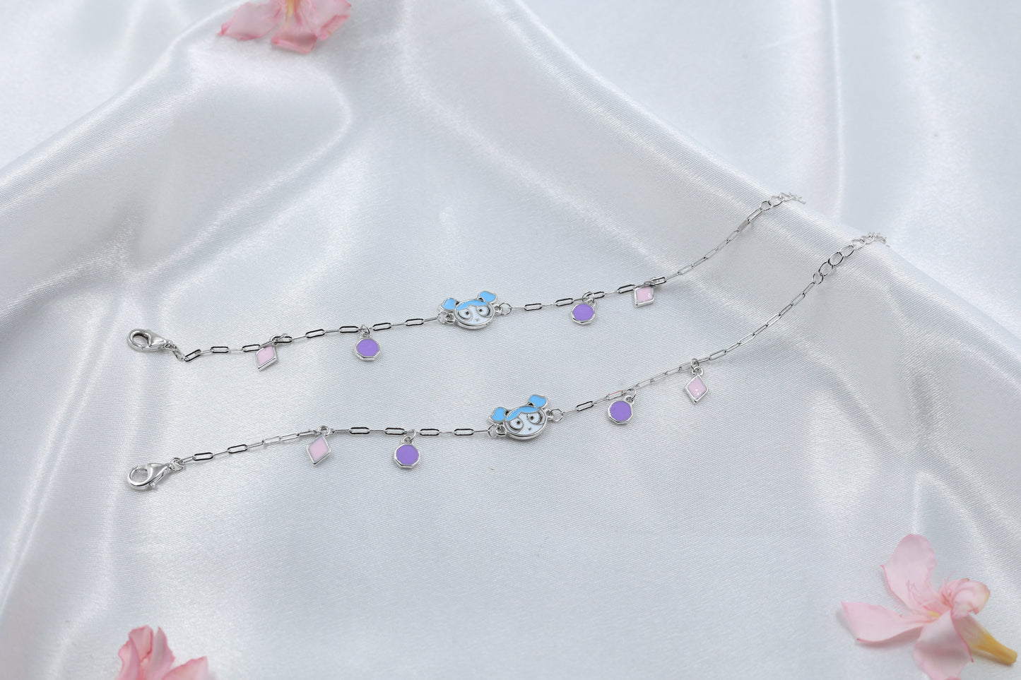 Kids Blue Bear Charm Silver Anklet | 925 Hallmarked Sterling Silver