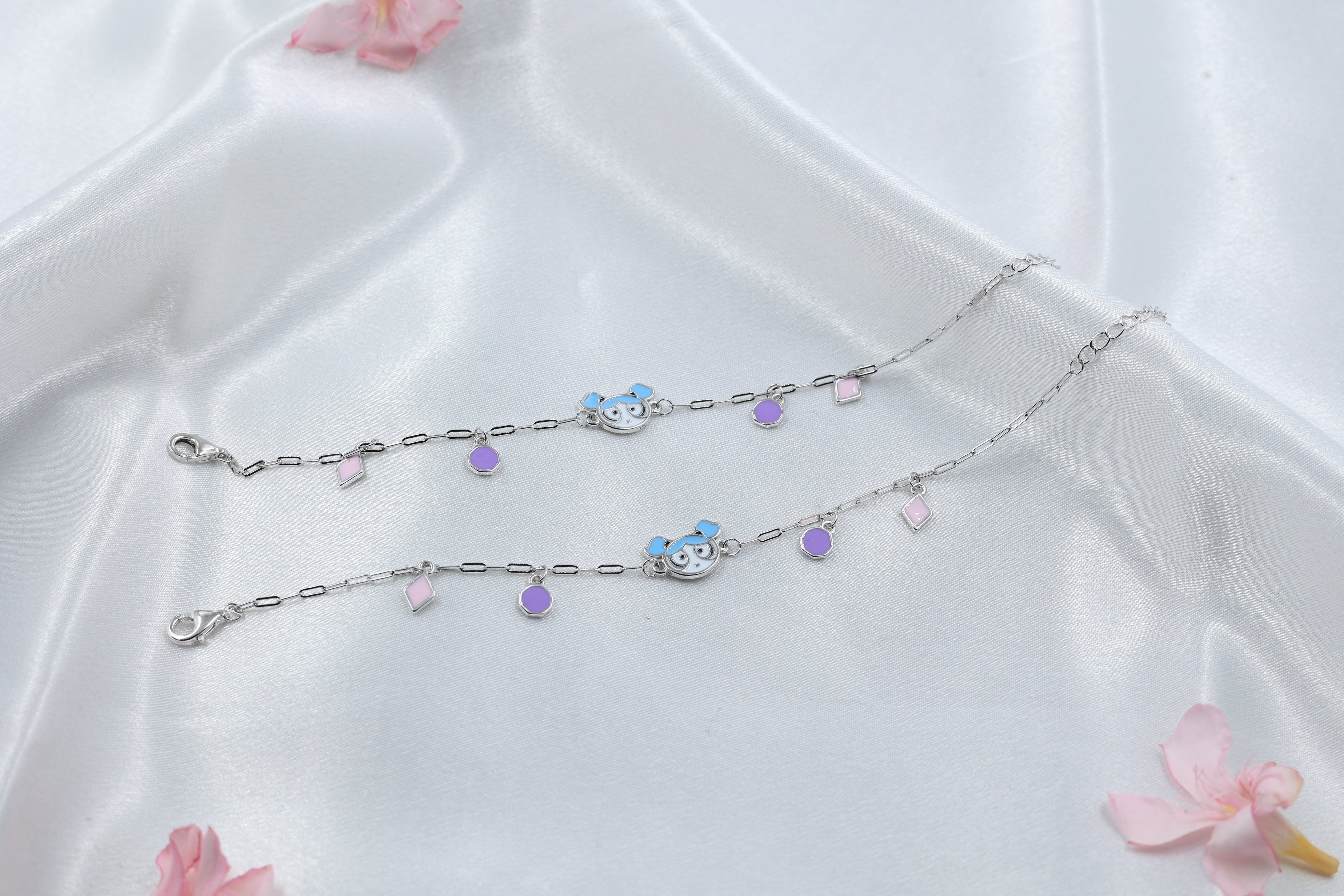 Kids Blue Bear Charm Silver Anklet | 925 Hallmarked Sterling Silver