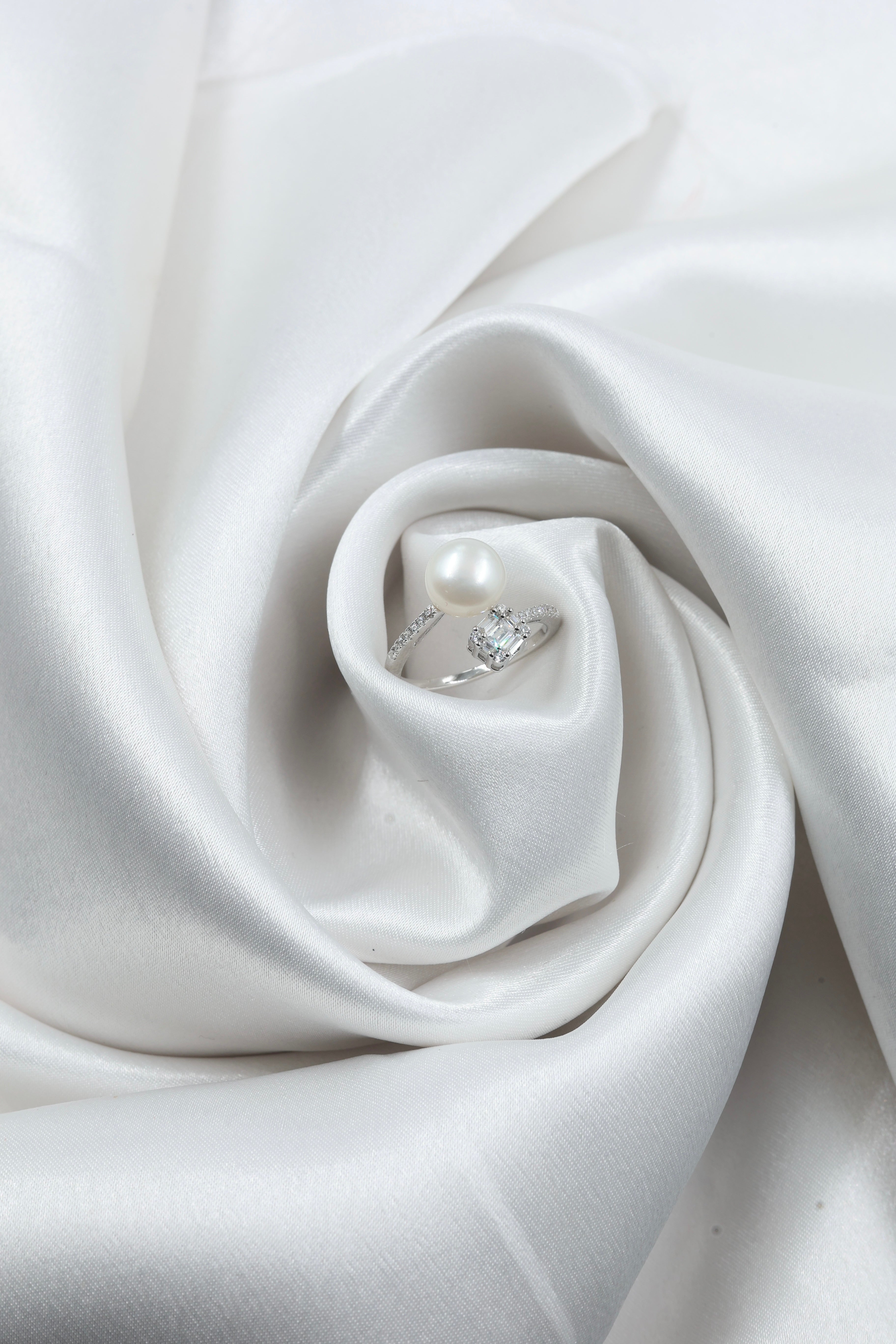 Silver 925 Pearl Stone Ring | Elegant Adjustable Silver Ring | Hallmarked Silver Jewellery