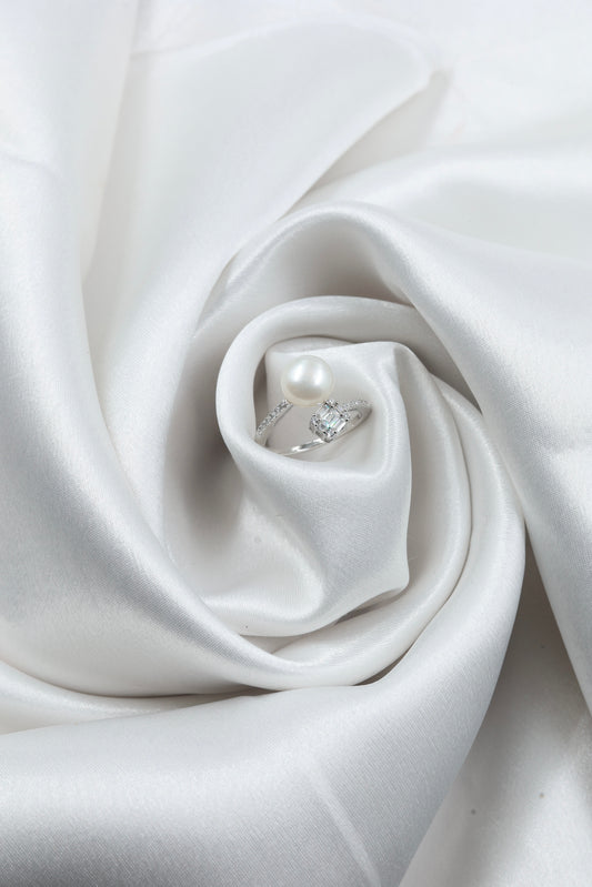 Silver 925 Pearl Stone Ring | Elegant Adjustable Silver Ring | Hallmarked Silver Jewellery