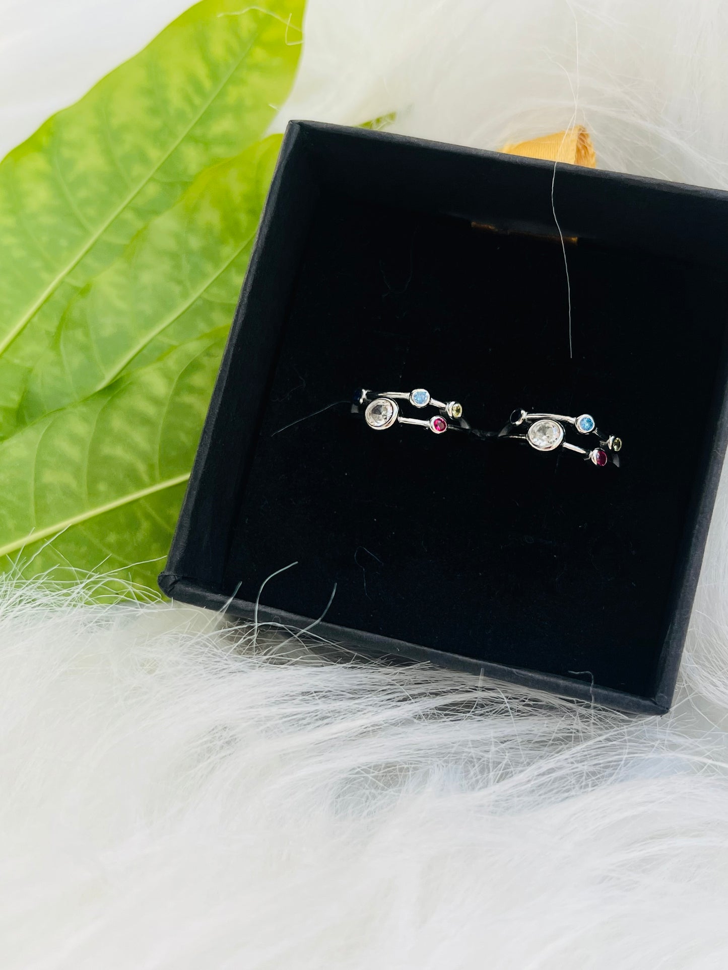 Multi Stone Orbit Silver Toe Ring | 925 Silver Hallmarked Adjustable Bichhiya