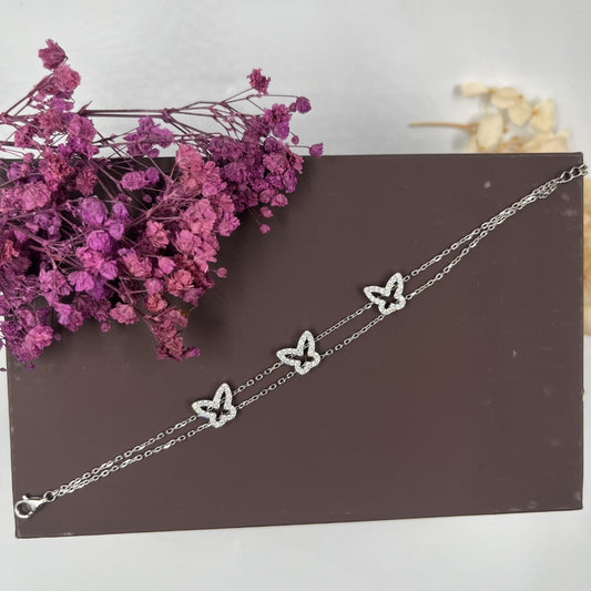 Triple Butterfly Charm Bracelet | 925 Silver Hallmarked Bracelet