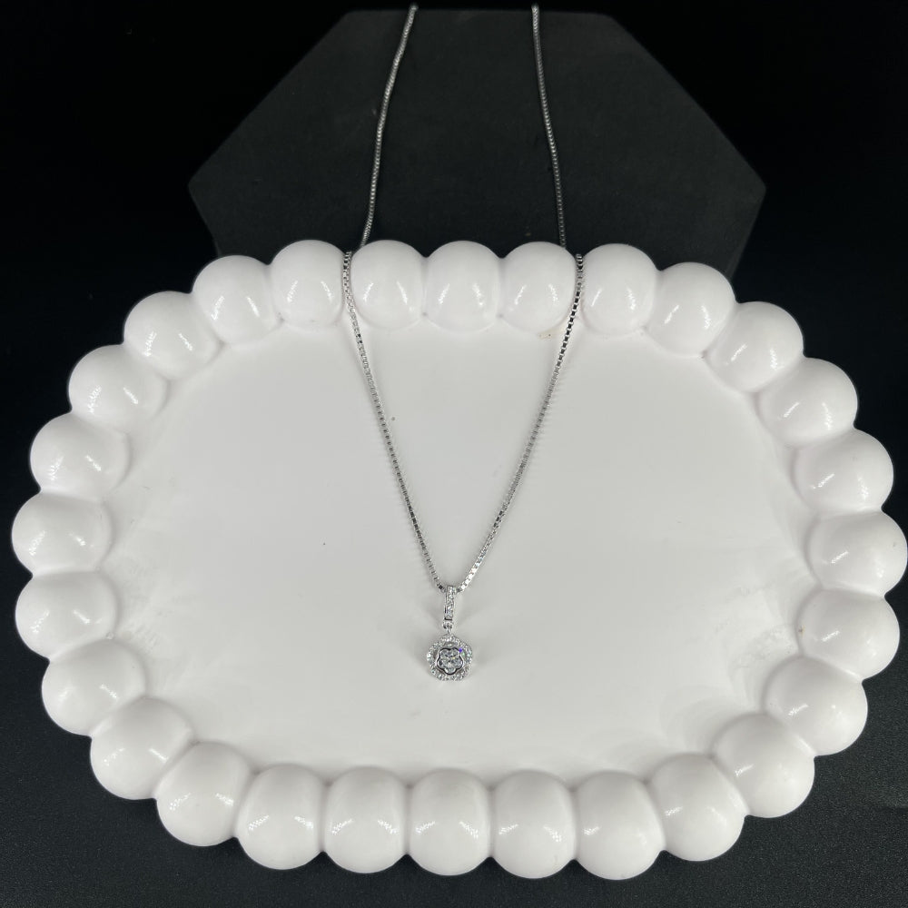 Classic Solitaire Halo Pendant Necklace | 925 Hallmarked Silver