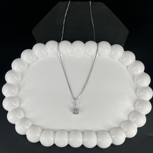 Classic Solitaire Halo Pendant Necklace | 925 Hallmarked Silver