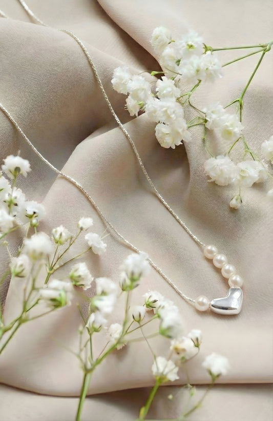 Heart Pearl Silver Pendant Necklace | 925 Hallmarked Sterling Silver Chain
