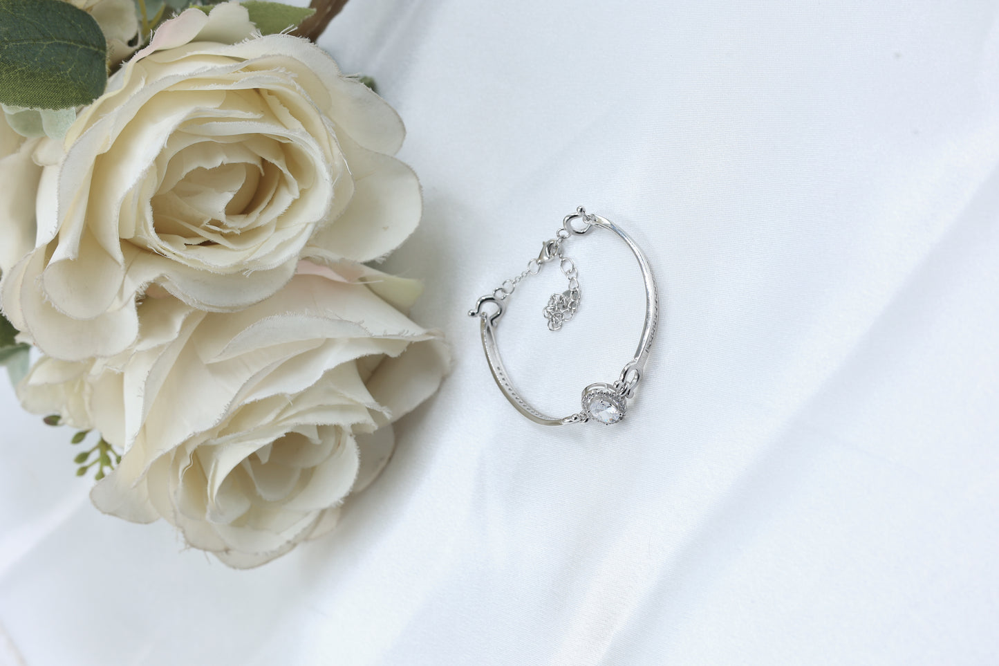925 Silver Crystal Curve Bracelet | Hallmarked Sterling Silver Adjustable Kada Bracelet