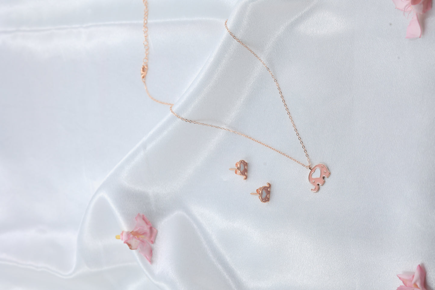 Cute Elephant Rosegold  Set for Kids | 925 Hallmarked Silver Pendant & Earrings