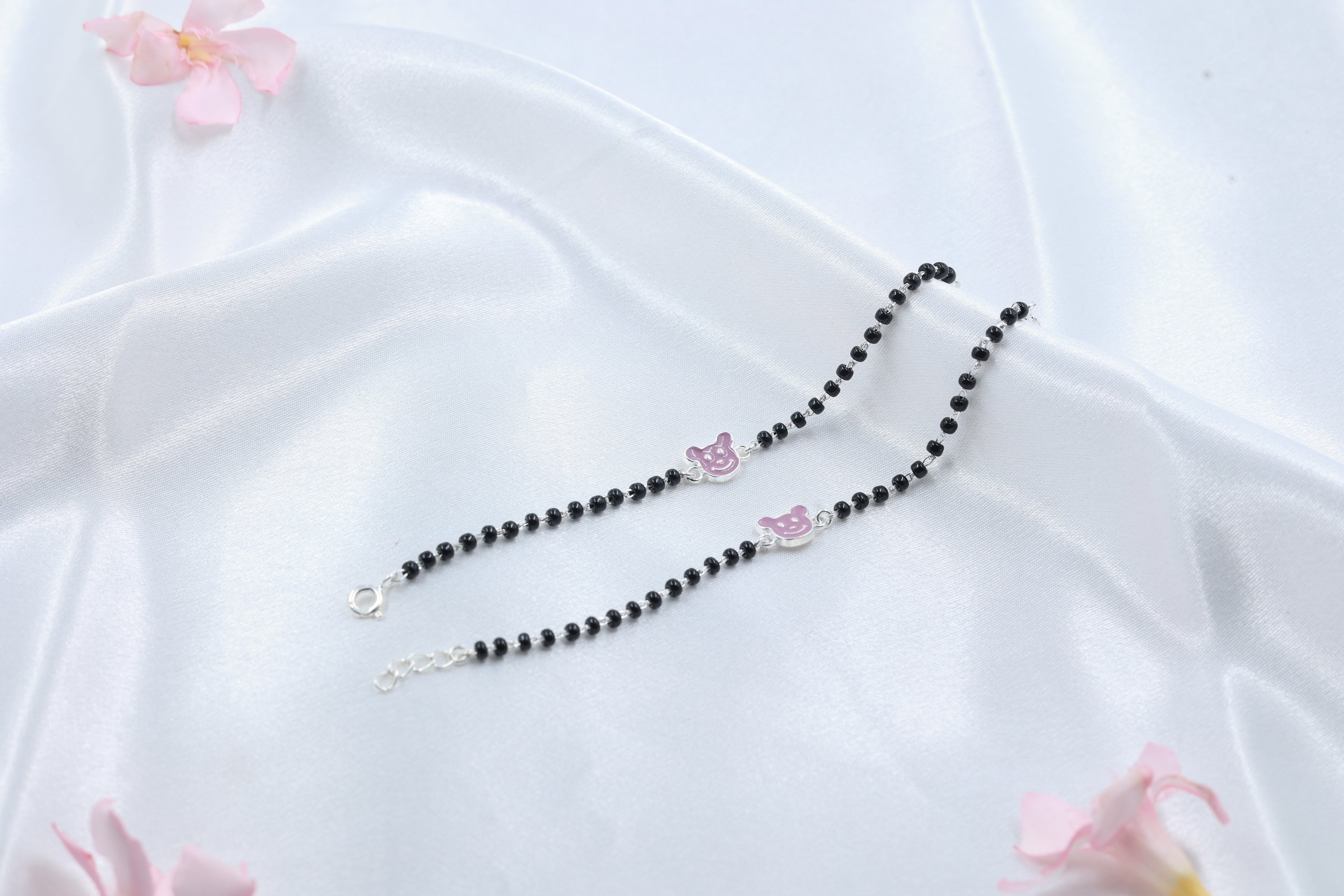 Cute Teddy Kids Bracelet | 925 Hallmarked Silver Black Beads Nazariya