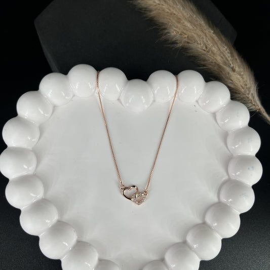 Double Heart Pendant Necklace | 925 Hallmarked Silver Rose Gold Finish