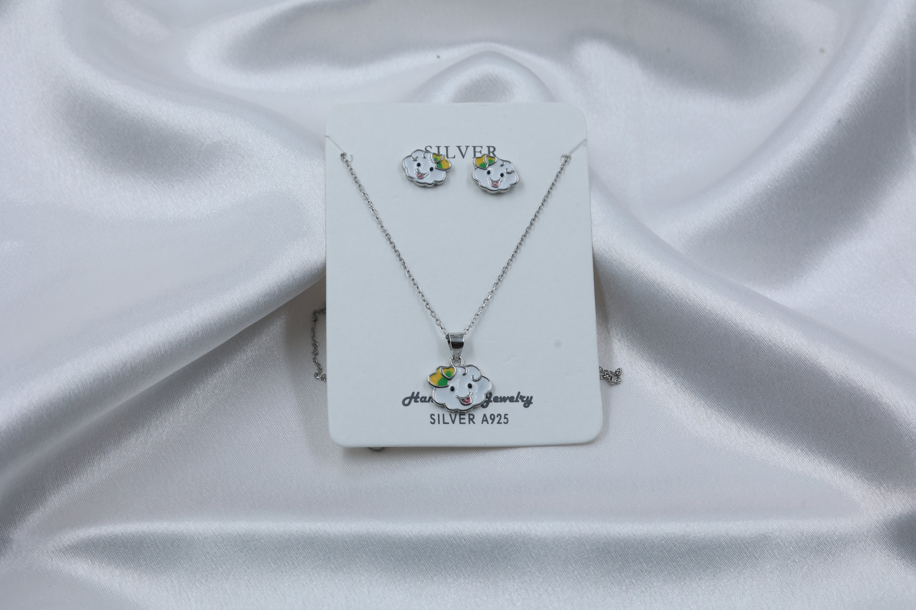 925 Silver Kids Cloud Pendant Set | Hallmarked Sterling Silver Necklace & Earrings